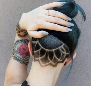 shaved nape with lotus design