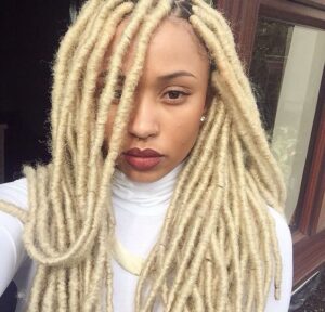 blonde faux locs with marley hair
