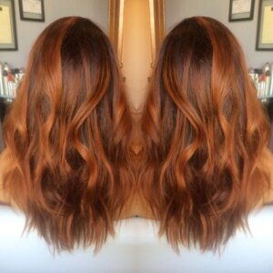 medium brown hair with ginger highlights
