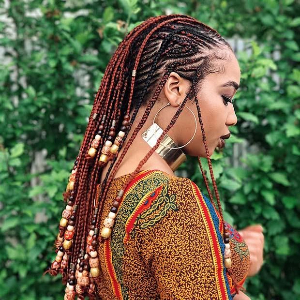 Red beaded african braid