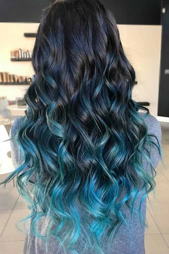 Black Hair with Teal Ombre