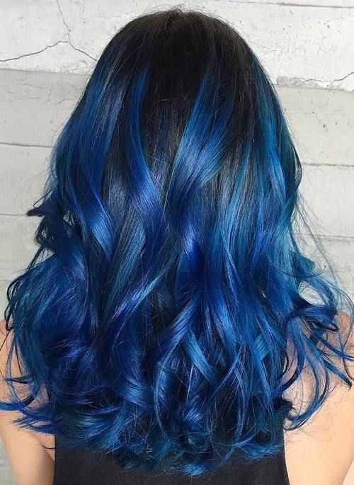 Bright Blue Highlights in Black Hair