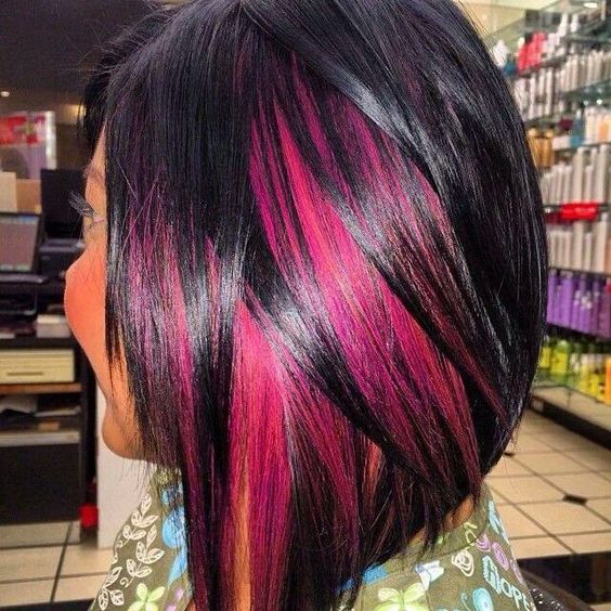 Hot Pink Underlights in Black Hair