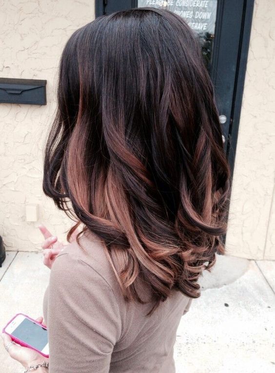 Black hair with Rose Gold Highlights