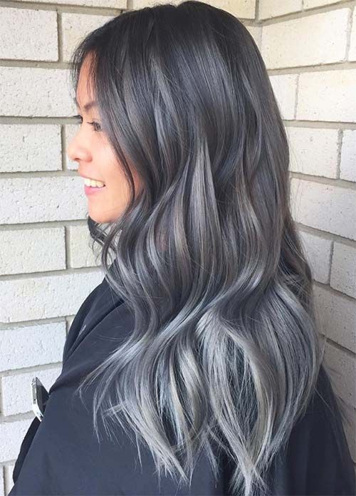 Silver and Grey Highlights in Black Hair