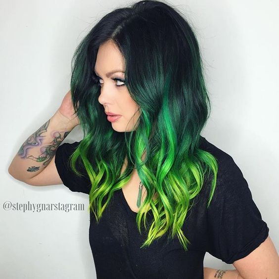 Lime Ombre in Black Hair