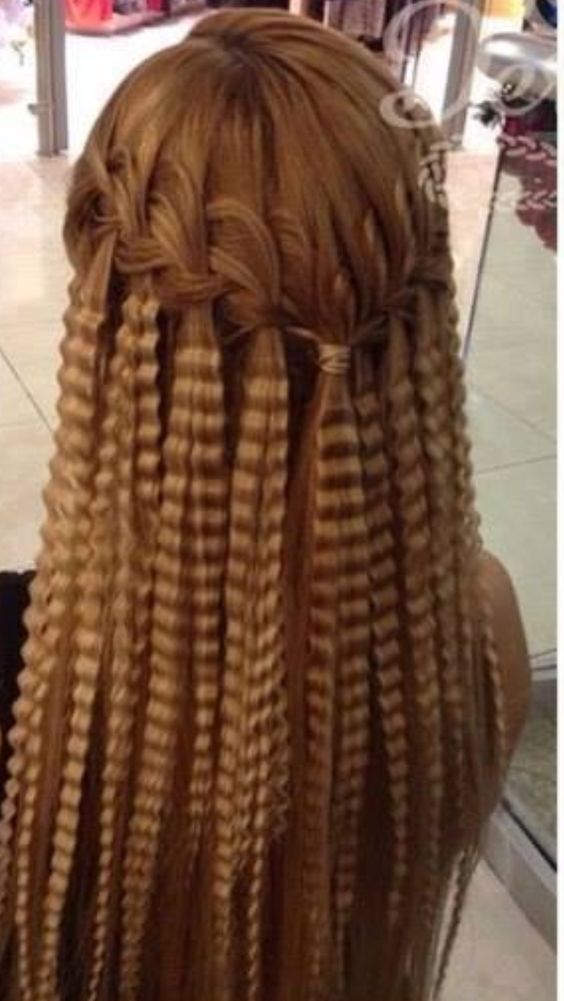 Waterfall Braid with Crimped Hair