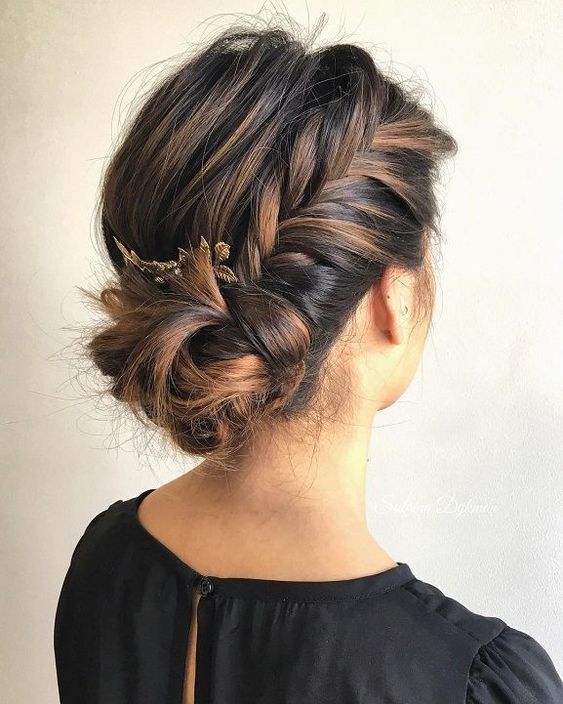Messy Low Side Bun with Braid
