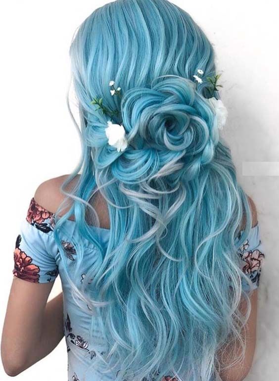 Pastel Blue with Half Floral Up-Do