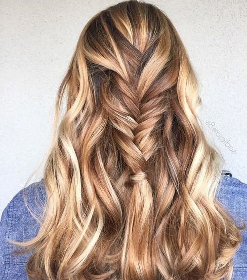 Rich Chestnut base with Blonde and Caramel Highlights