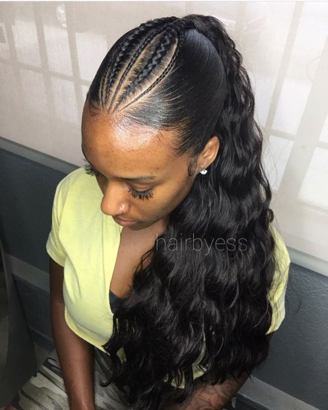 Alternating Thick Braid Ponytail With Weave  