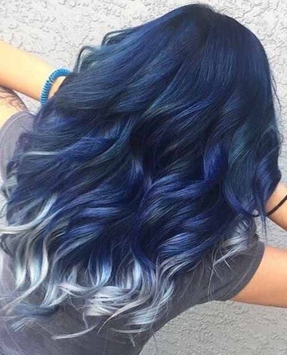 Navy Blue Hair with Silver Tips