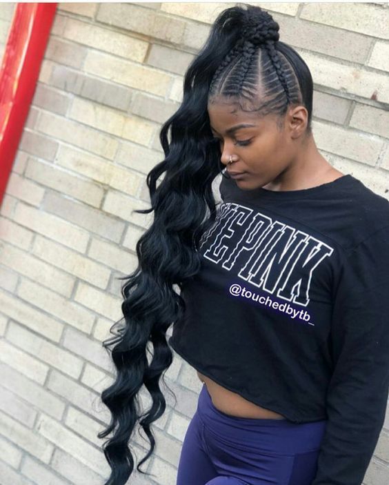 Extra long ponytail braids with weave