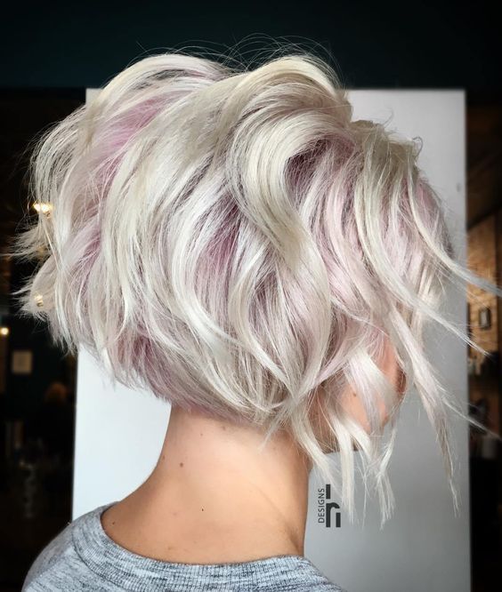 Tapered Bob with Baby Pink Highlights