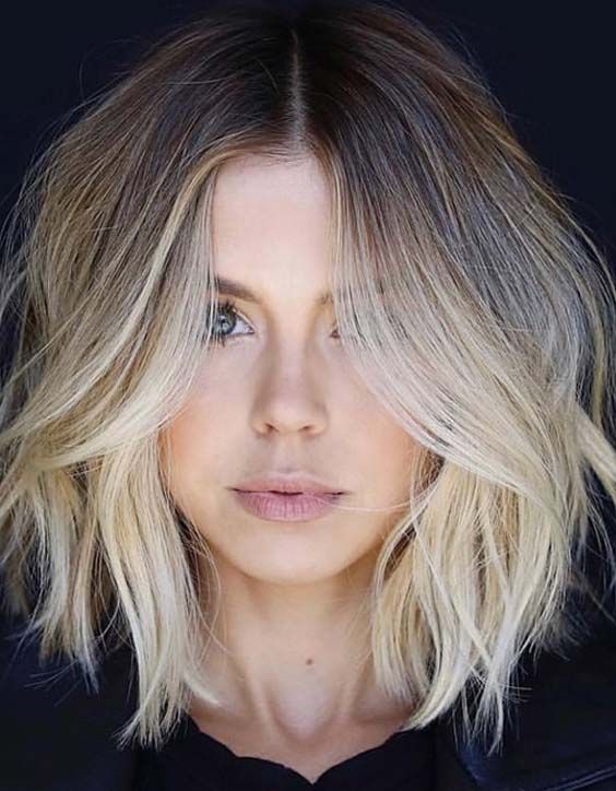 Centre Parted Bob with Blonde Balayage