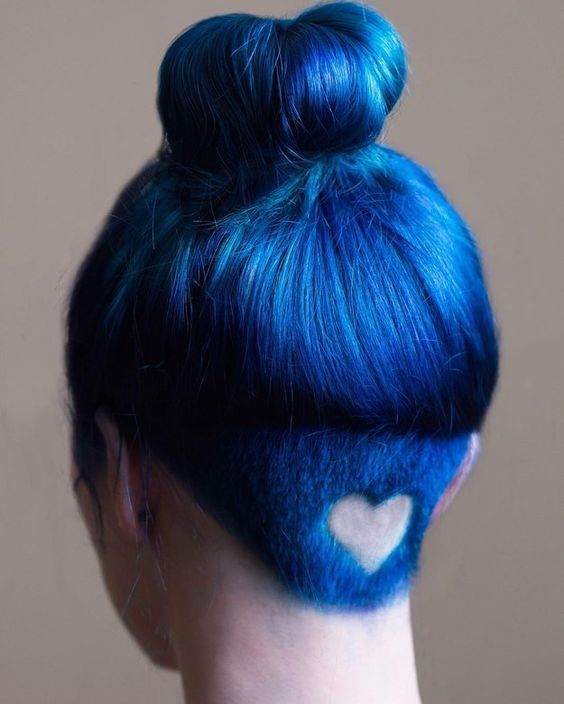 Electric Blue Hair with Heart Design
