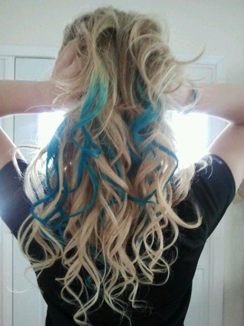 Bright Blonde Hair with Teal Highlights