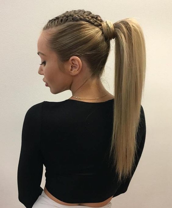 High Ponytail with Fed in Braids