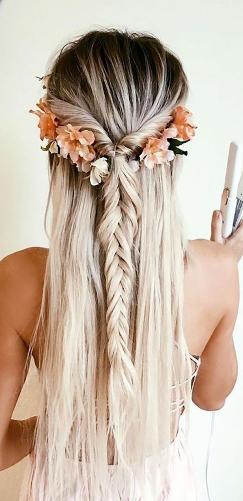 Half Fishtail Braid with Flowers