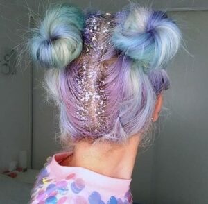 Pastel Purple and Blue Hair with Glitter Parting