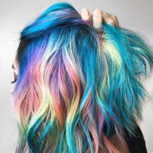 Teal Hair with Rainbow Peek-A-Boo Highlights
