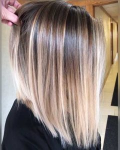 Glossy Graduated Lob with Multiple Blonde Tones
