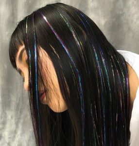 Black Hair with Multi-Coloured Hair Extensions