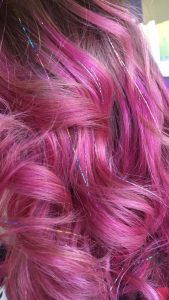 Deep Pink Hair with Hair Tinsel