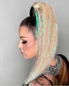 High Fashion High Pony with Holographic Hair Tinsel