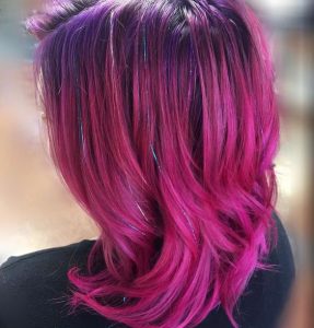 Magenta Hair with Lavender Tinsel Extensions