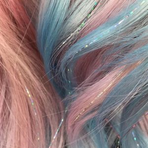Pastel Blue and Pink Hair with Silvery Extensions