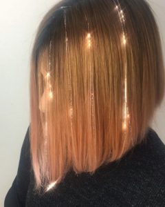 Sleek Inverted Bob with Gold Extensions