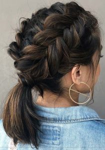 Messy Double Dutch Braids and Low Ponytail