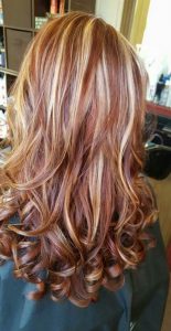low and high light blonde with red