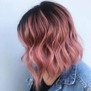 lob cut with pink ombre