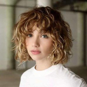 short curly hair with bangs