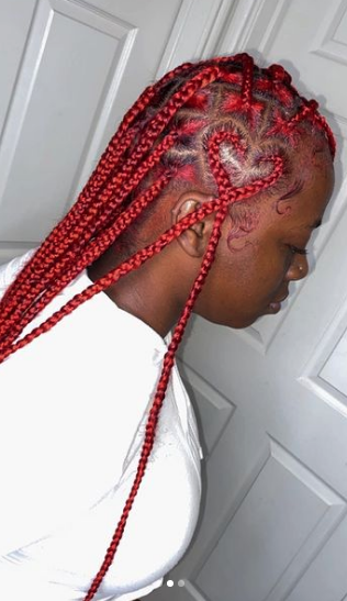 Red Knotless Braids With Heart