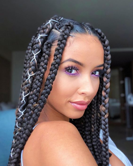 big box braids with cornrows and strings