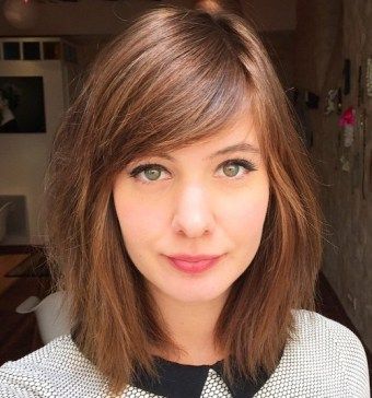medium length hairstyles with side bangs