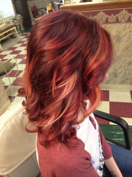 Brown Hair With Red And Blonde Highlights