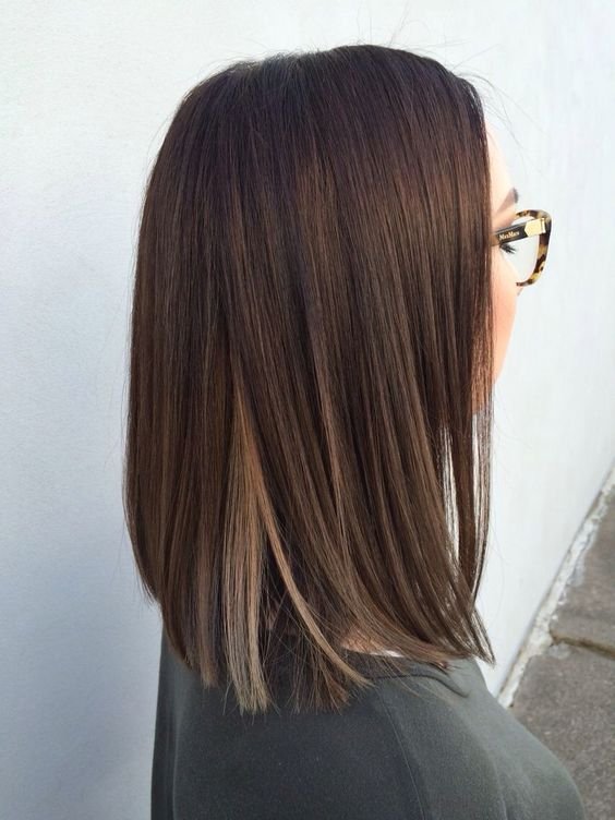 dark brown hair with light blonde highlights underneath