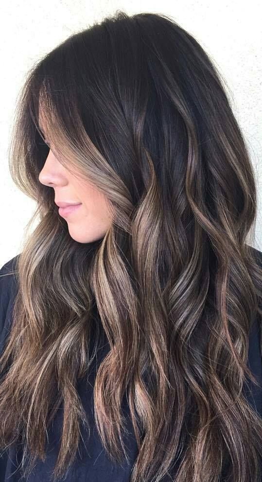 Dark Brown Long Hair With Highlights