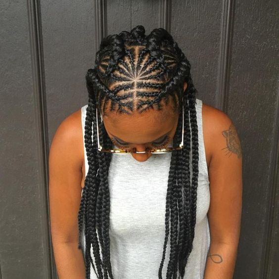 a cross between fishbone braids and box braids, this style uses lots of int...