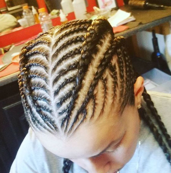 By using four. larger braids. over top of the fishbone pattern underneath, ...