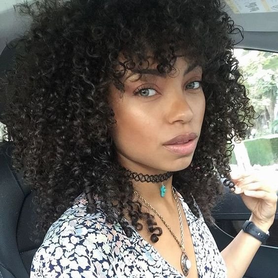 Medium Natural Curly Hairstyles With Bangs