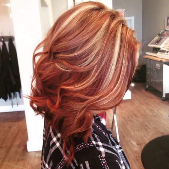 Red hair blonde highlights ideas and pictures
