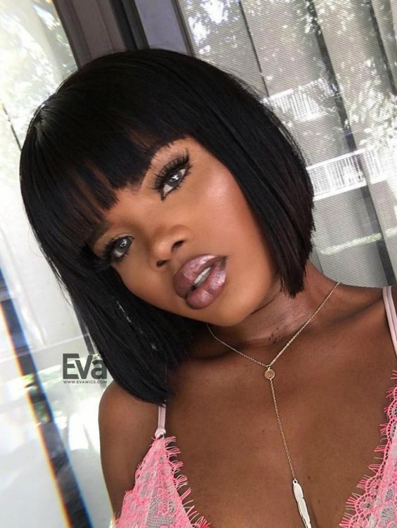 bob hairstyles with bangs for black females