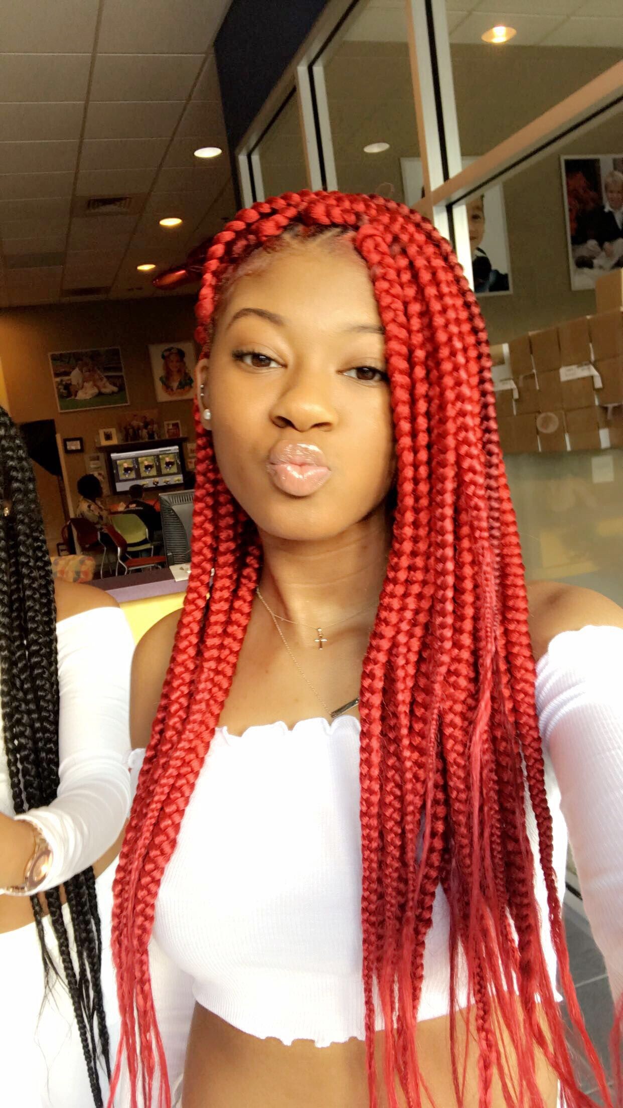 Featured image of post Red And Black Box Braids With Curly Ends