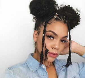 Protective Double buns with braids Hairstyle