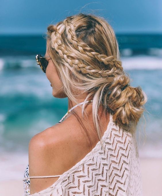 braids n buns for beach